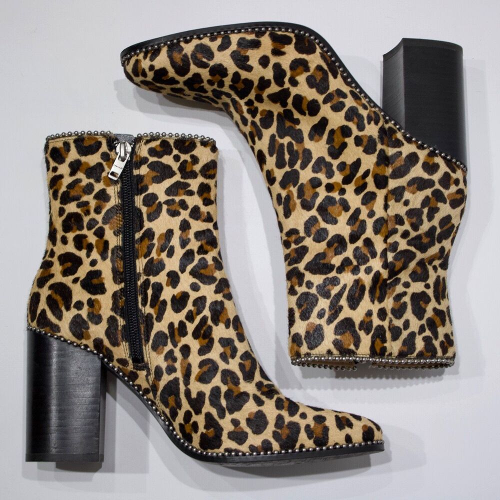 Coach Drea Leopard Print Calf Hair Leather Heeled Bootie Women 7.5B Minimal Wear - Picture 12 of 16